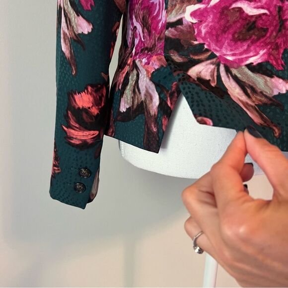 Anthropologie Cartonnier Rihan Floral Blazer Size 6 in Green Open Front - Picture 5 of 7